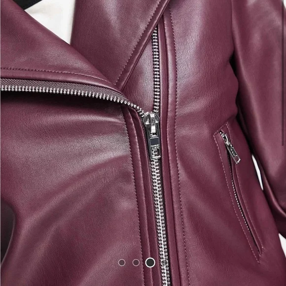 ASOS Faux Biker Leather Jacket in Burgundy - Picture 4 of 8